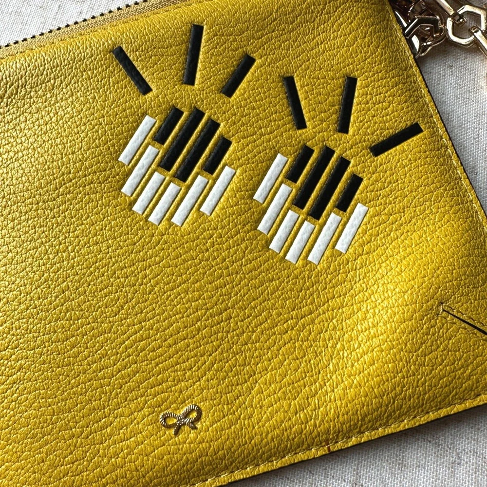 Anya Hindmarch Yellow Eyes Leather Pouch Crossbody Bag Detachable Gold Chain‎